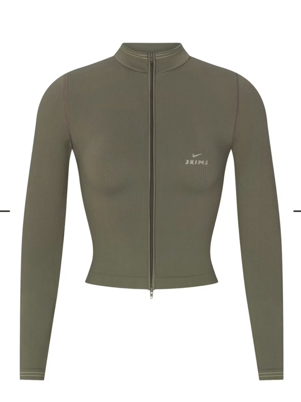 NikeSkims Ribbed Seamless Zip Up Crop Jacket in Oakmoss. Large.
